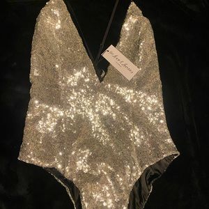 FOR LOVE & LEMONS Silver Sequins Bodysuit -Victoria’s Secret